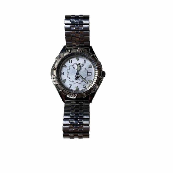 Fossil Blue Watch Men Stainless Steel Silver Date 50m White Quartz - Picture 1 of 6